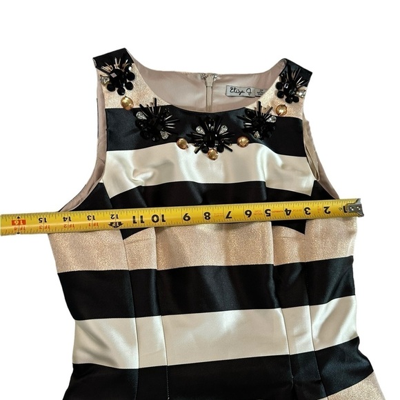 Eliza J Black White Gold Striped A-Line Jewel Dress Size 2P - Picture 16 of 17
